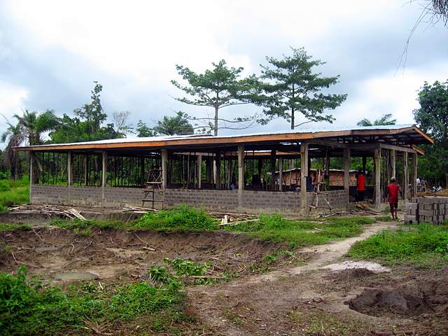 Open-sided community building under construction